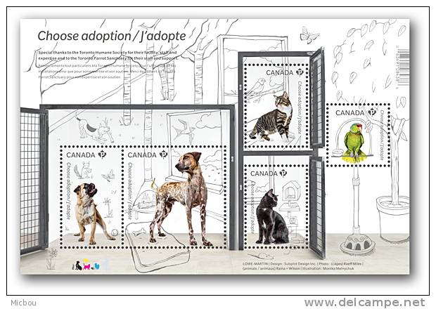 Canada, 2013, MNH, Chat, Cat, Chien, Dog, Perroquet, Parrot, Oiseau, Bird - Pappagalli & Tropicali