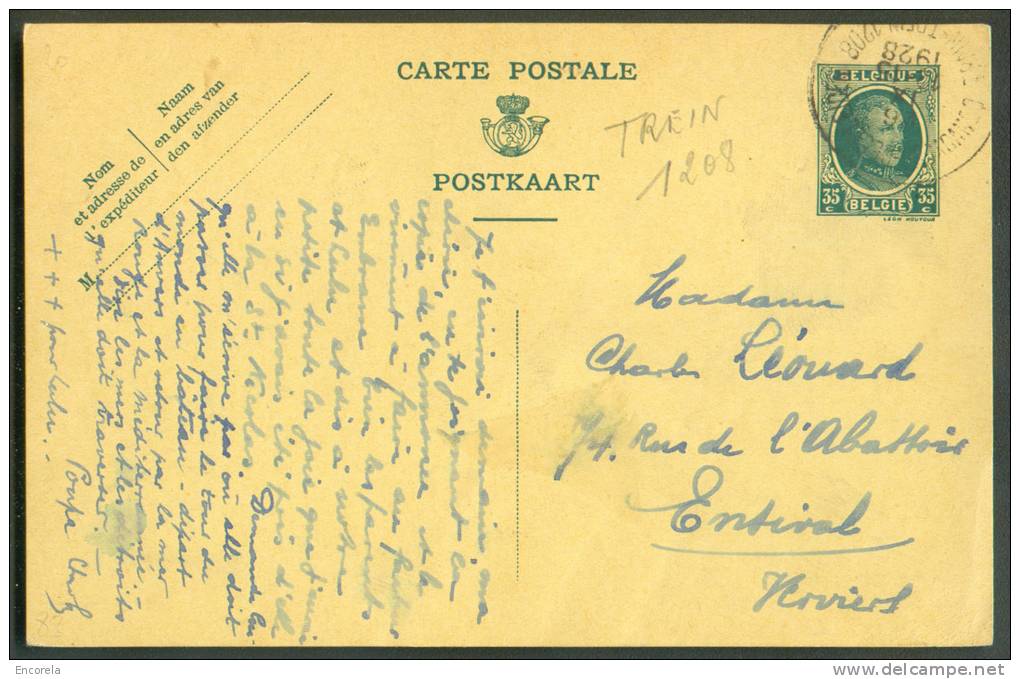 EP Carte 35 Centimes Houyoux Obl. Sc CONVOYEUR-TRAIN 1208 Du 26-IX-1928 Vers Ensival - 8756 - Cartes Postales 1909-1934