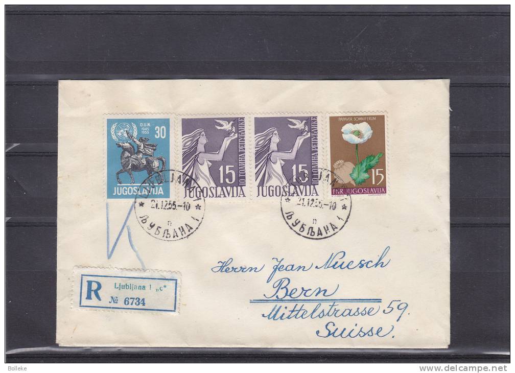Chevaux - ONU - Nations Unies - Fleurs - Pigeons - Yougoslavie - Lettre Recommandée De 1955 - Storia Postale