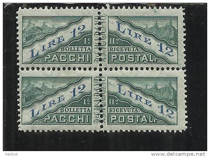 SAN MARINO 1945 PACCHI POSTALI LIRE 12 MNH COPPIA PAIR - Parcel Post Stamps