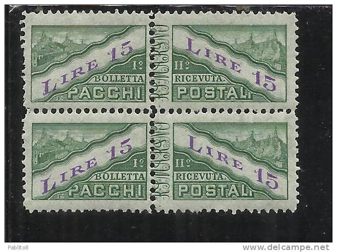 SAN MARINO 1945 PACCHI POSTALI LIRE 15 MNH COPPIA PAIR - Parcel Post Stamps