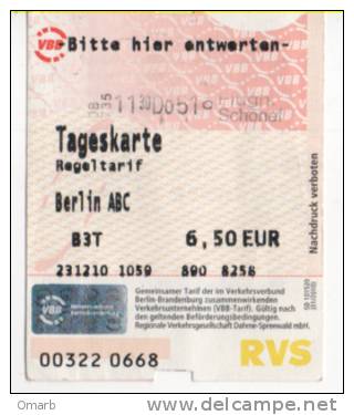 Alt254 Berlin, Berlino, Biglietto Giornaliero Metro Bus, Day Ticket. Tageskarte - Europa