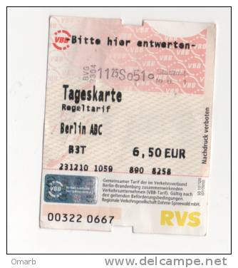 Alt255 Berlin, Berlino, Biglietto Giornaliero Metro Bus, Day Ticket. Tageskarte - Europa