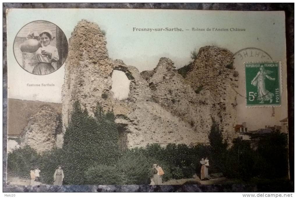 (72).FRESNAY SUR SARTHE.RUINES DE L´ANCIEN CHATEAU.JOLIE CARTE VERNISSEE.TBE. - Other & Unclassified