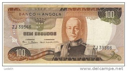 BILLET # ANGOLA  # 1972 # 100 ESCUDOS # CEM ESCUDOS  # N° 101 #  MARECHAL CARMONA - Angola