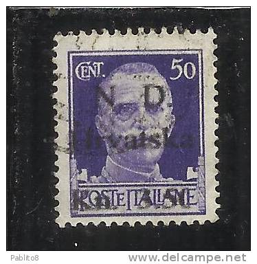 ITALY ITALIA OCCUPAZIONE CROATA SEBENICO 1944 SOPRASTAMPATO SURCHARGE 3,50 SU CENT. 50c USATO USED OBLITERE' - Kroatische Bes.: Sebenico & Spalato