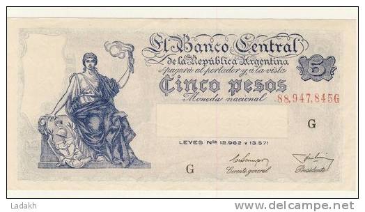 BILLET # ARGENTINE  # 1951  # 5 PESOS  # CINCO PESOS # N°260  # - Argentina