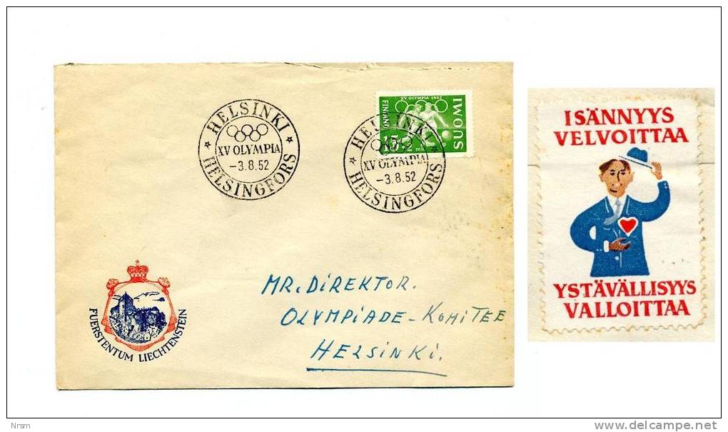 Enveloppe Datée De 1952 - Jeux Olympiques - Adressée Au Comité Olympique - Bel écusson LEICHTENSTEIN - Lettres & Documents