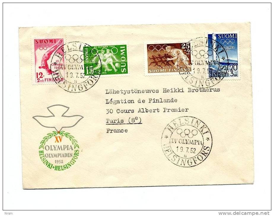 Enveloppe Datée De 1952 - Jeux Olympiques - Adressée à L'Ambassade De Finlande à Paris - Storia Postale