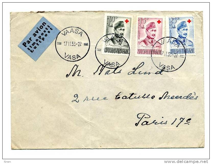 Enveloppe Datée De 1953 - Timbres CROIX ROUGE - Par Avion - Brieven En Documenten