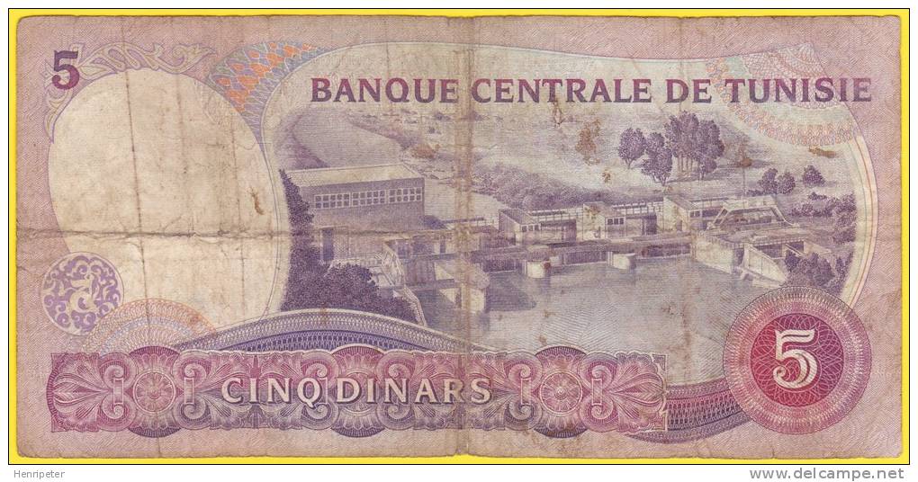 Billet De Banque Usagé - 5 Dinars - Série C57 N° 235101 - 3 Novembre 1983 - Banque Centrale De Tunisie - Tunisie