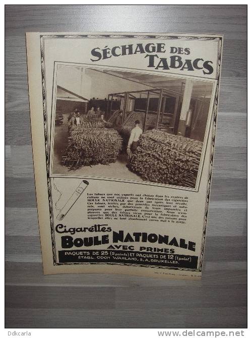 Reclame Uit 1934 - Cigarettes Boule Nationele - Séchage Des Tabacs - A4 Formaat - Sigaretten - Documenten