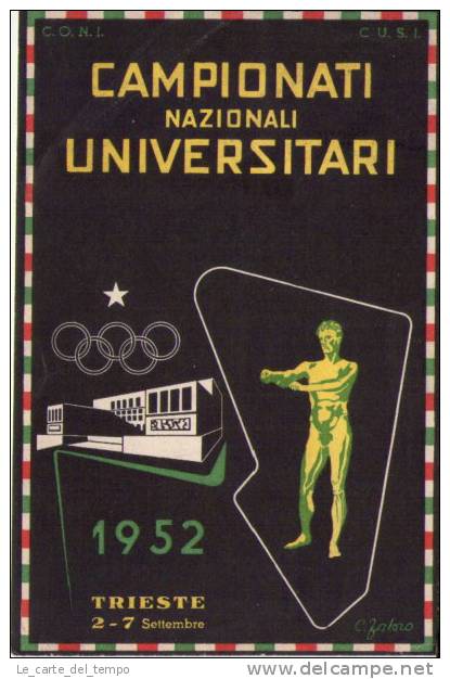 Cartolina CAMPIONATI NAZIONALI UNIVERSITARI - Trieste 1952 Ill.Fatoro. Timbro Manifestazione - Altri & Non Classificati