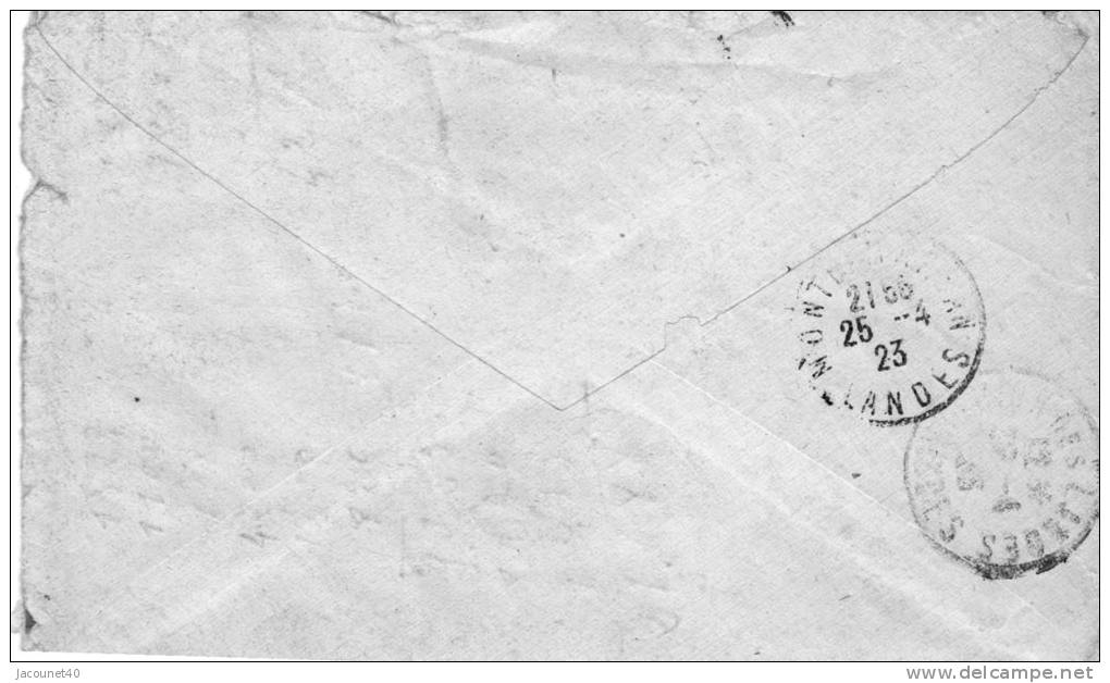 Villeneuve De Marsan 40 Lettre Du 25/4/1923 Pour Boos Verso Cachet Transfert Mont De Marsan Timbre Piquage A Cheval - Briefe U. Dokumente