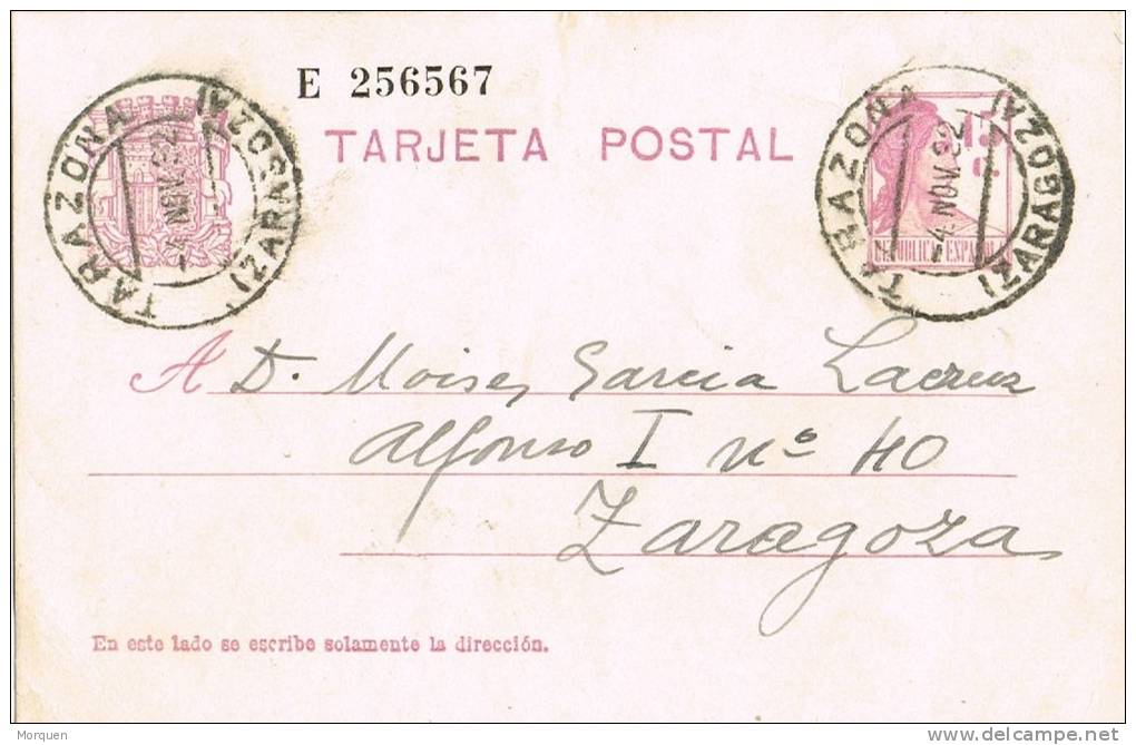 2887. Entero Postal TARAZONA (Zaragoza) 1932. Republica - 1850-1931