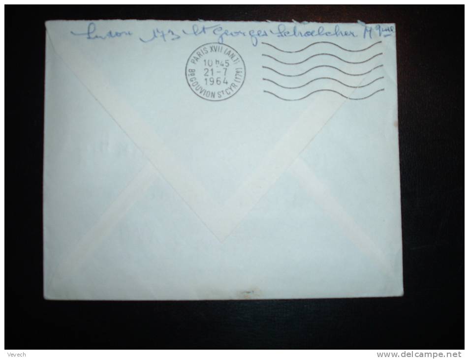 LETTRE TP MARIANNE DE DECARIS 0,25F OBL. 16-7-1964 FORT DE FRANCE RP (972 MARTINIQUE) + REEXPED PARIS XVII (AN.1) ANNEXE - 1960 Marianna Di Decaris