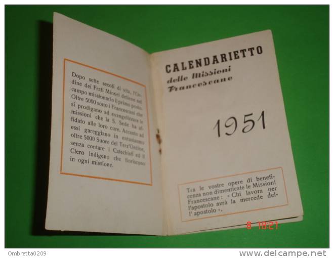 Calendarietto 1951 - S.ANTONIO Da Padova /Madonna Bambino - Missioni Francescane TORINO  - Tipografia Ghibaudo,Cuneo - Small : 1941-60