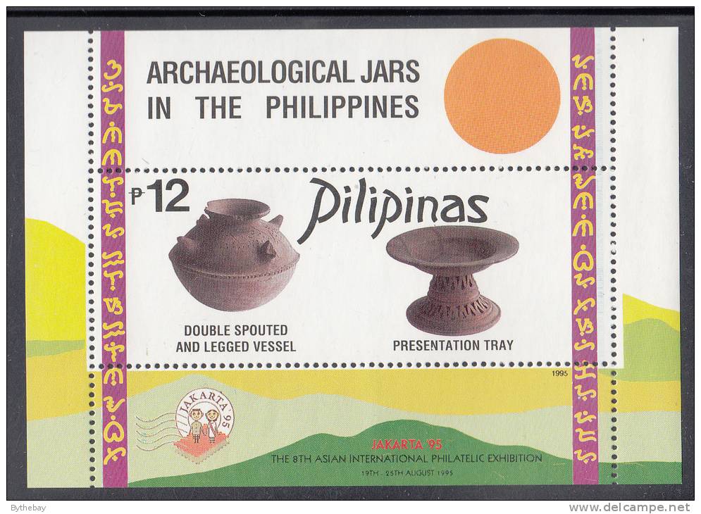 Philippines MNH Scott #2364a Souvenir Sheet 12p Double-spouted Legged Vessel, Presentation Tray - Jars - Jakarta 95 OP - Philippines