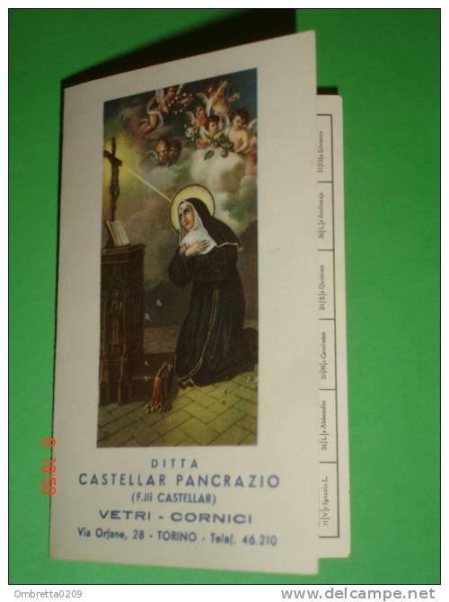 Calendarietto 1952 S.RITA Da CASCIA Pubblicità VETRI CORNICI Ditta Castellar Pancrazio V.Orfane TORINO -santino NB C 35 - Petit Format : 1941-60