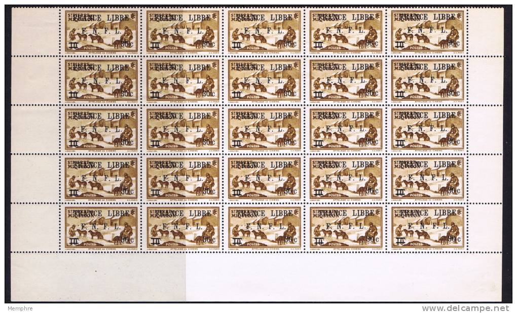 Attelage De Chiens 10  Cent Surchargé «30 C. FRANCE LIBRE - F.N.F.L.» Bloc De 25 Ex **  Rarissime!! Yv 275 - Unused Stamps