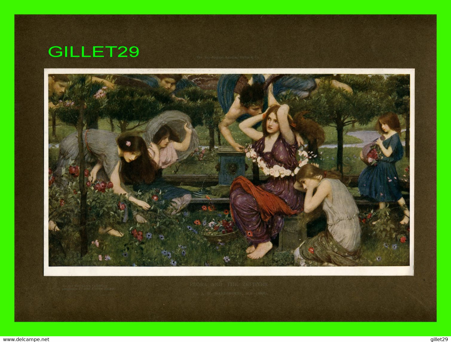 ART, PAINTING - " FLORA & THE ZEPHYRS " BY J.W. WATERHOUSE 1808 - THE ART JOURNAL - VIRTUE & CO - DIMENSION 24 X 32 Cm - - Olieverf