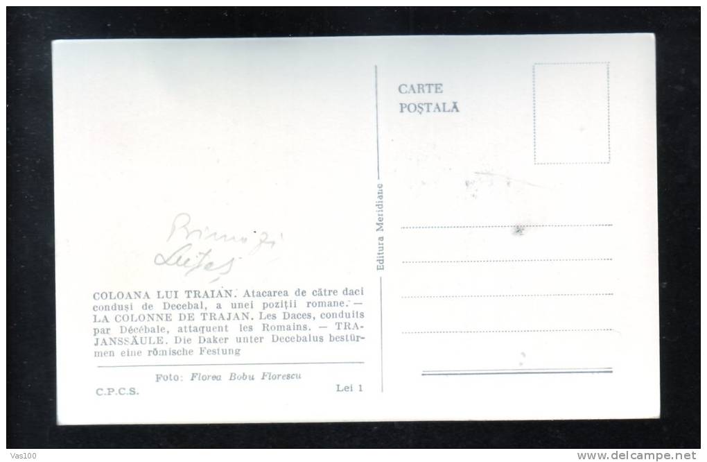 ARCHEOLOGYARCHEOLOGY, LA COLONNE DE TRAIAN. LES DACES CONDUITS PAR DECEBALE,CM, MAXICARD, CARTE MAXIMUM, 1977, ROMANIA - Préhistoire