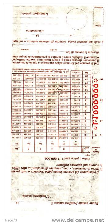 BUONO POSTALE FRUTTIFERO /  LIRE 1.000.000 -  Serie 0 - Frazionario 43/168  _ Annullato - Altri & Non Classificati