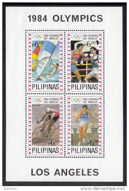 Philippines MNH Scott #1705 Souvenir Sheet Of 4 6p Windsurfing, Boxing, Cycling, Athletics - 1984 Summer Olympics - Filipinas