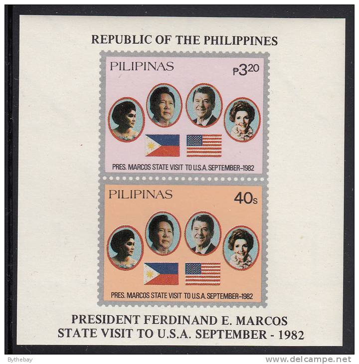 Philippines MNH Scott #1621a Souvenir Sheet Of 2 Visit Of President Marcos To USA - Philippines