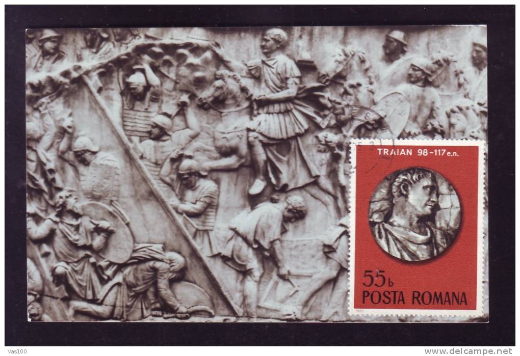 ARCHEOLOGY, LA COLONNE DE TRAIAN. APRES LA PRIX CONCLUE AVEC LES ROUMAINS,CM, MAXICARD, CARTE MAXIMUM, 1975, ROMANIA - Vor- Und Frühgeschichte