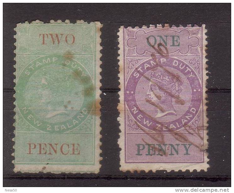 Nieuw Zeeland Stempelmarken 1 + 2 Penny Stamp Duty - Used Stamps