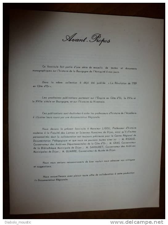 1968  Important Fascicule Sur L'  HISTOIRE  De La BOURGOGNE  De L' Antiquité à Nos Jours , 180 Pages Format  27cm X 21cm - Bourgogne