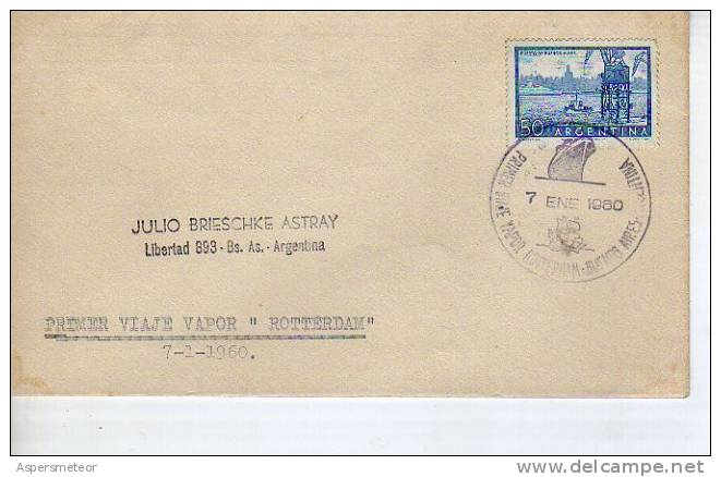 1º VIAJE VAPOR ROTTERDAM BUENOS AIRES  BARCO SHIP  SPECIAL COVER  MATASELLO SOBRE FDC OHL - FDC