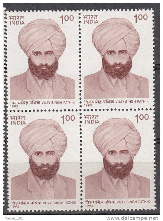 INDIA, 1992, Vijay Singh Pathik, ( Journalist),  Block OF 4, MNH, (**) - Neufs