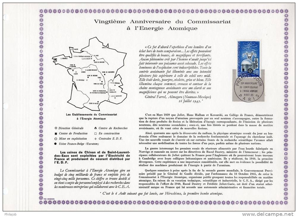 Feuillet PAC De 1965 : " 20 ANS DU C.E.A. ". N° YT 1462 TB état + Prix Dégressif ! - Atomenergie