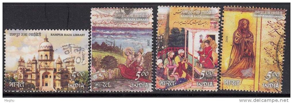 India Used 2009, Set Of  4, Rampur Raja Library, Madonna With Book, Religion, Christianity, Islam,Manuscript, - Oblitérés