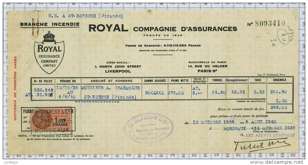 Compagnie D'assurances Royal à Liverpool, Ref1844 - Regno Unito