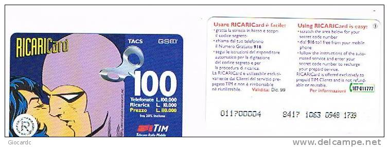 TIM ITALIA - RICARICAT (10^ ED.) 1006 Bis - UOMO MASCHERATO  (3) SC.DIC.99 (OCR 20, STRISCIA IN BASSO ) - USATA RIF.CP - Schede GSM, Prepagate & Ricariche