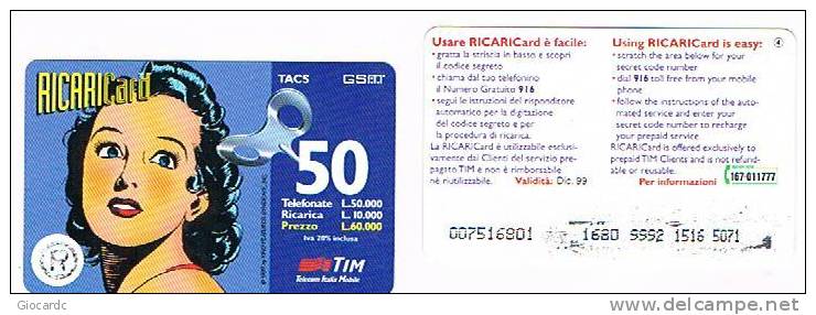 TIM ITALIA - RICARICAT (10^ ED.) 1008 Bis - DALE ARDEN   (4) SC.DIC.99 (OCR 20, STRISCIA IN BASSO ) - USATA RIF.CP - [2] Tarjetas Móviles, Prepagadas & Recargos