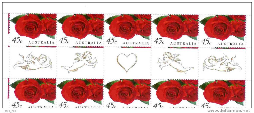 Australia 1999 Greeting Roses Gutter Strip - Ganze Bögen & Platten