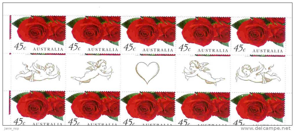 Australia 1999 Greeting Roses Gutter Strip - Volledige & Onvolledige Vellen