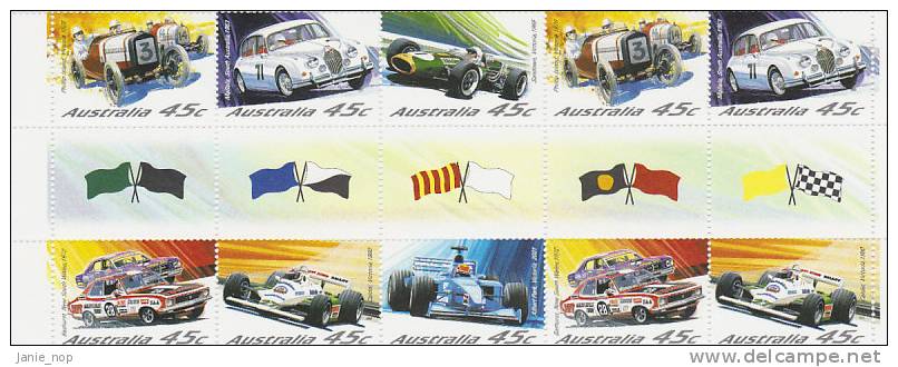 Australia 2001 Racing Cars Gutter Strip - Feuilles, Planches  Et Multiples