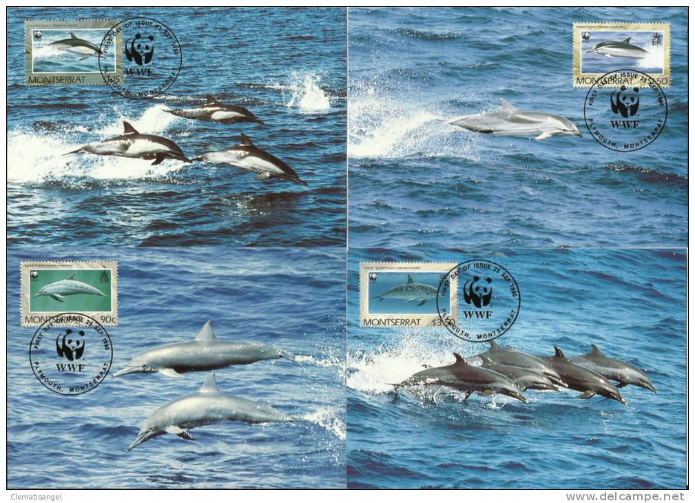 TOP!! MONTSERRAT * DELPHINE * WWF 1990 AUF 4 MAXIMUMKARTEN **!! - Delfines