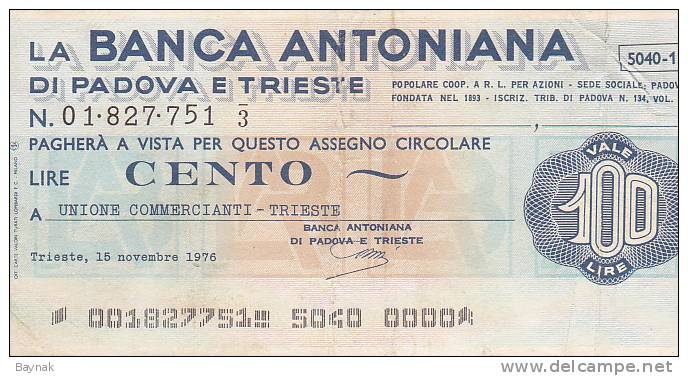 LA BANCA ANTONIANA  -  100 LIRE  --  PADOVA E TRIESTE - Sonstige & Ohne Zuordnung