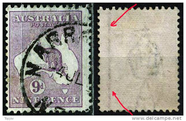 AUSTRALIA  - KANGAROO  9 D - Wz + VERTICAL  LINE  - Used - ??? - Used Stamps