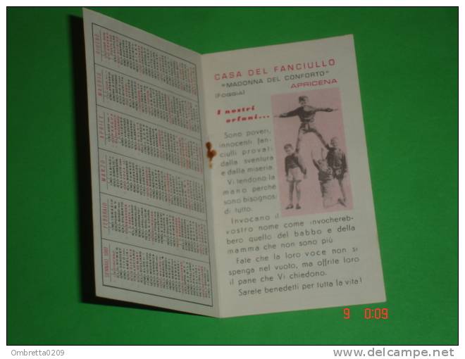 Calendarietto Anno1961 - Madonna Del CONFORTO Casa Del Fanciullo - Orfanelli  APRICENA,Foggia - Small : 1961-70