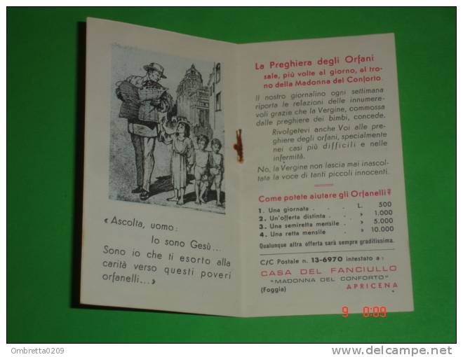 Calendarietto Anno1961 - Madonna Del CONFORTO Casa Del Fanciullo - Orfanelli  APRICENA,Foggia - Small : 1961-70