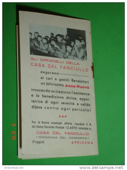 Calendarietto Anno1961 - Madonna Del CONFORTO Casa Del Fanciullo - Orfanelli  APRICENA,Foggia - Small : 1961-70