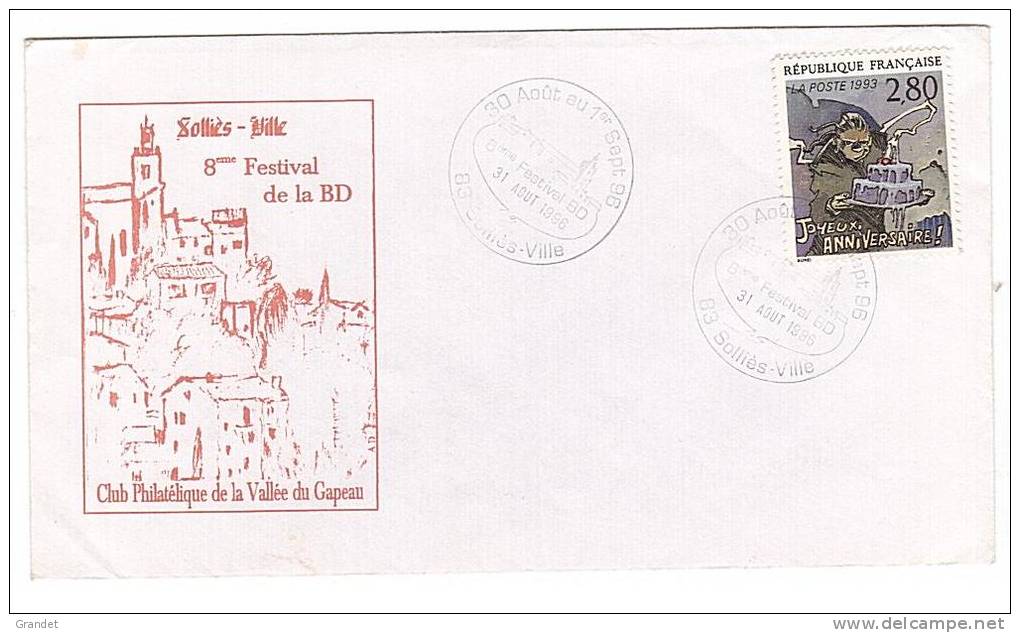 SOLLIES VILLE - 83 - ENVELOPPE 1er JOUR - FESTIVAL - BD - 31/08/1996. - Lettres & Documents