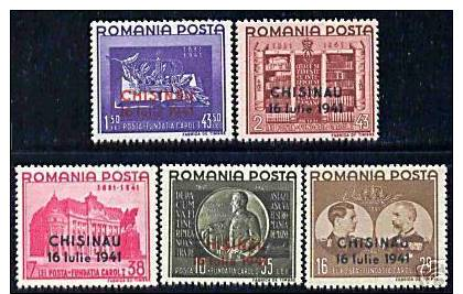 ROMANIA 1941 CAROL I FOUNDATION OVERPRINT CHISINAU SC # B159-B163 MLH - Ungebraucht